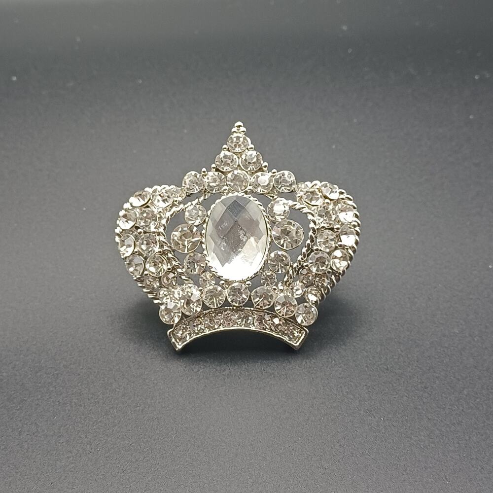 Sparkling Crystal Crown Brooch Silver Tone Tiara Pin Fashion Jewelry